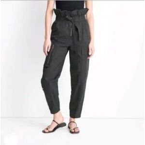 NEW Future Collective Paperbag High Waisted Fold Over Cargo Pants Black Sz 6 NWT